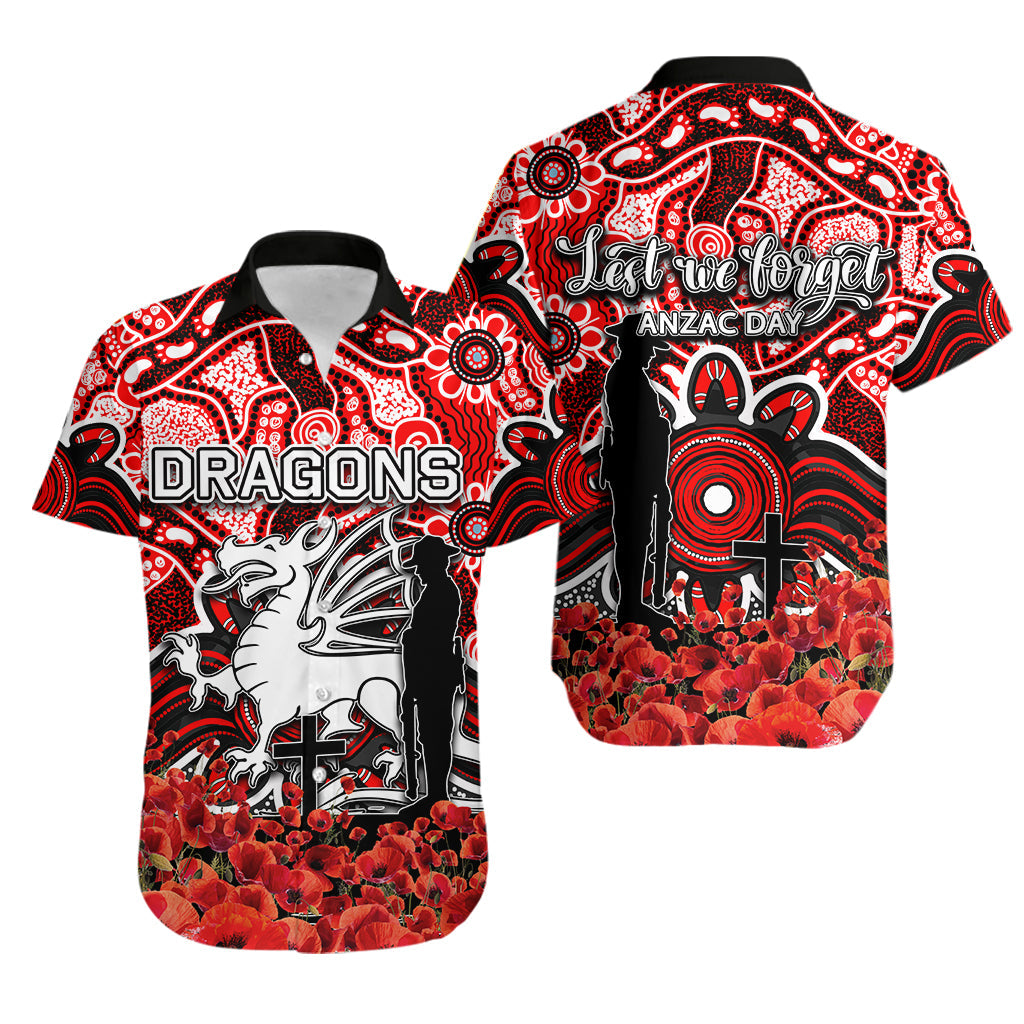 St. George Dragons Hawaiian Shirt ANZAC Day Poppy Flowers With Aboriginal - Vibe Hoodie Shop