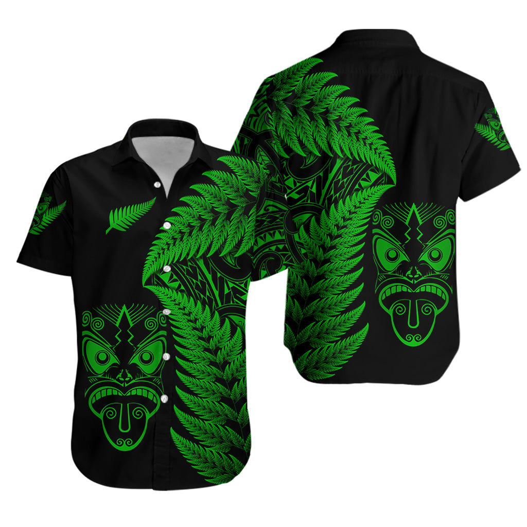 New Zealand Haka Rugby Maori Hawaiian Shirt Silver Fern Vibes - Green - Vibe Hoodie Shop