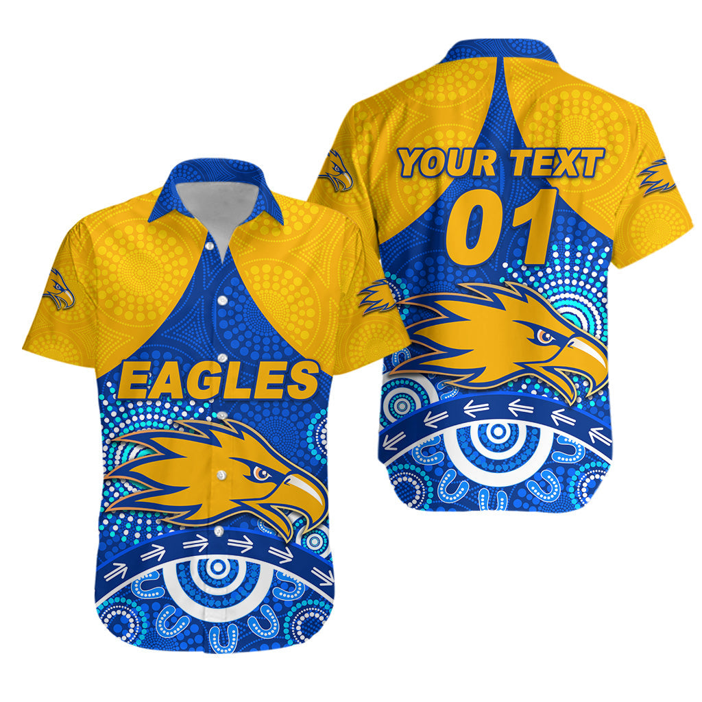 (Custom Personalised) West Coast Eagles Hawaiian Shirt Indigenous Version - Blue, Custom Text And Number - Vibe Hoodie Shop