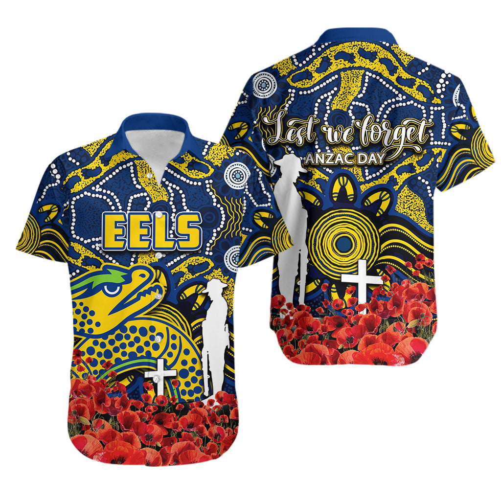 Eels Hawaiian Shirt ANZAC Day Poppy Flowers With Aboriginal - Vibe Hoodie Shop