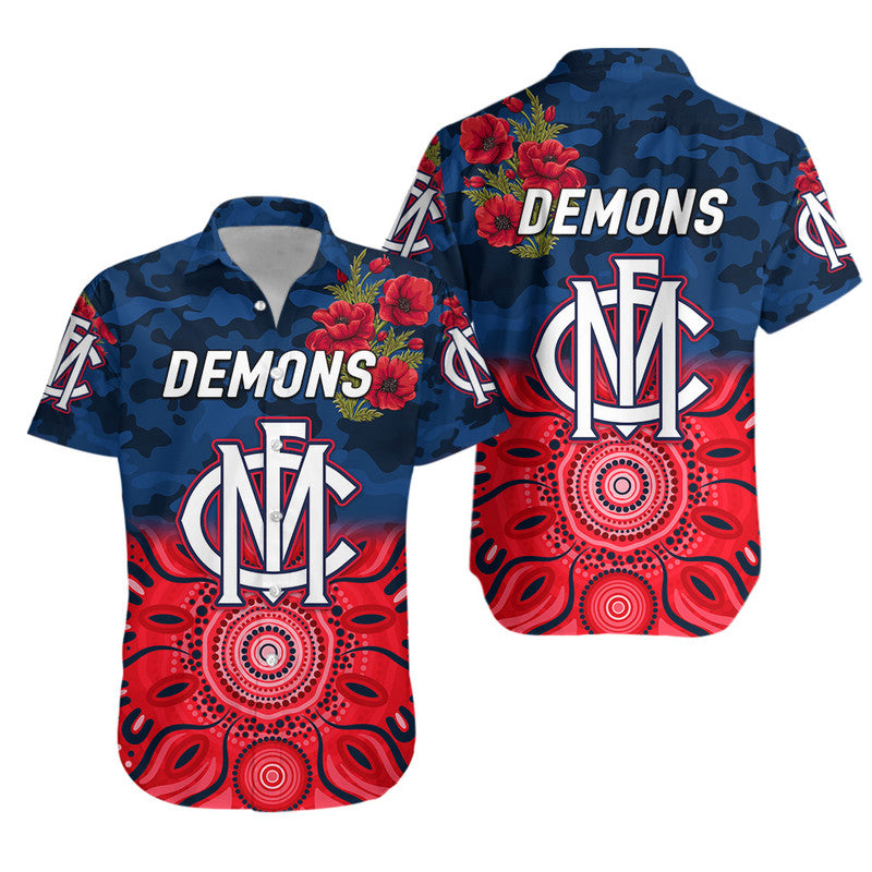 Melbourne Demons ANZAC Hawaiian Shirt Indigenous Vibes - Vibe Hoodie Shop