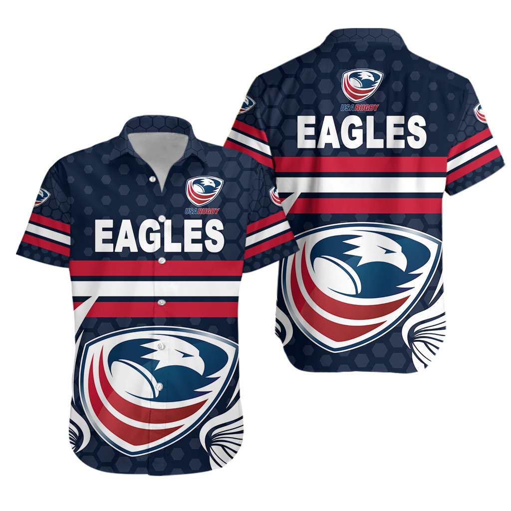 USA Rugby Hawaiian Shirt Eagles Simple Style - Full Navy - Vibe Hoodie Shop