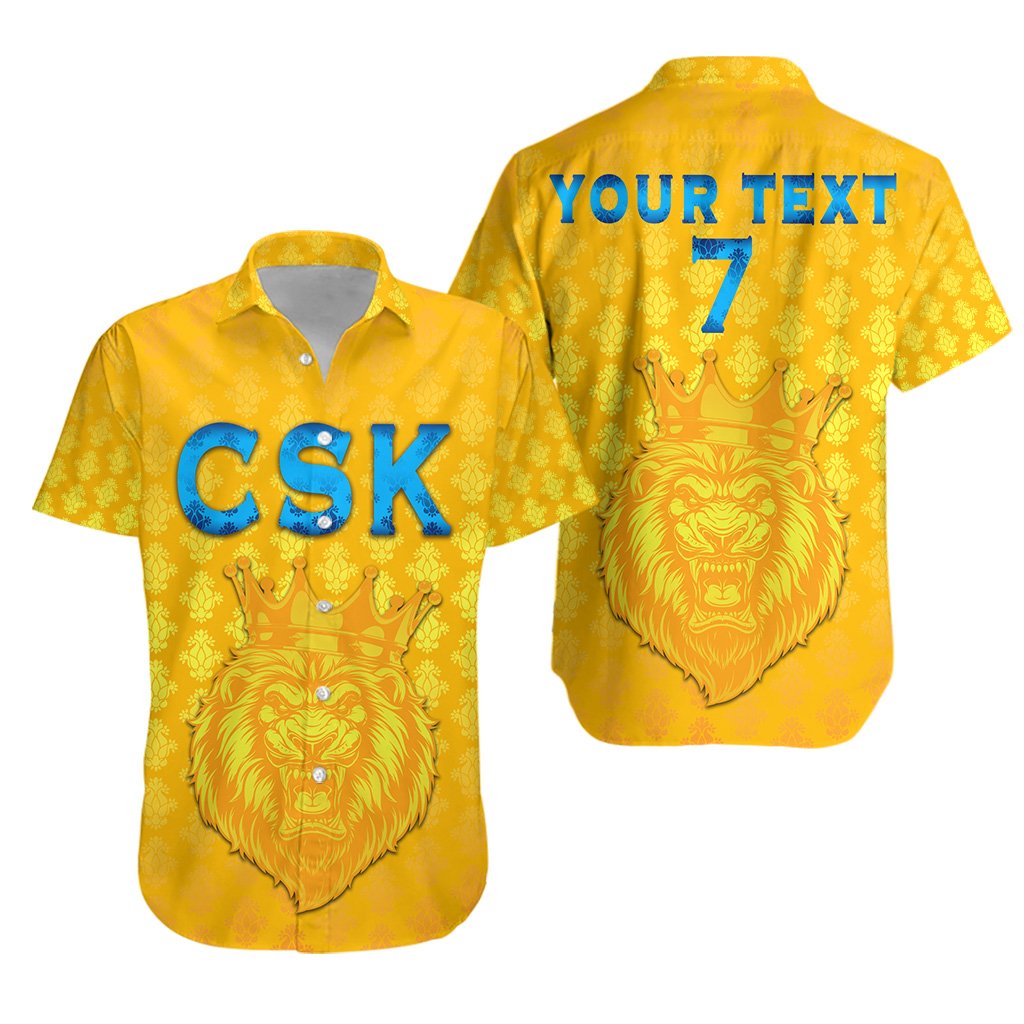 (Custom Personalised) Chennai Super Kings Hawaiian Shirt Cricket Traditional Pride - Yellow, Custom Text And Number - Vibe Hoodie Shop