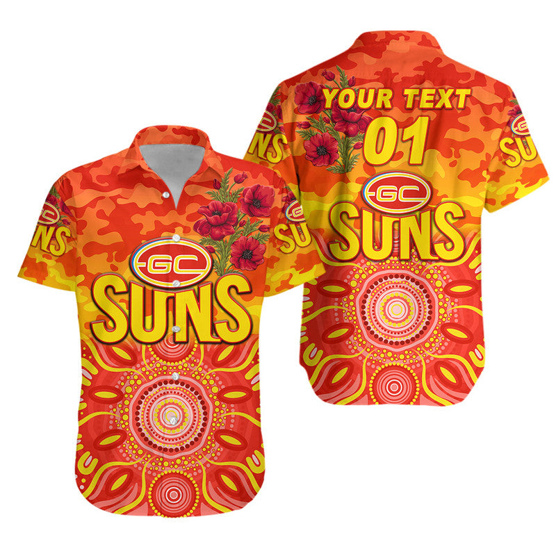 (Custom Personalised) Gold Coast Suns ANZAC Hawaiian Shirt Indigenous Vibes - Vibe Hoodie Shop