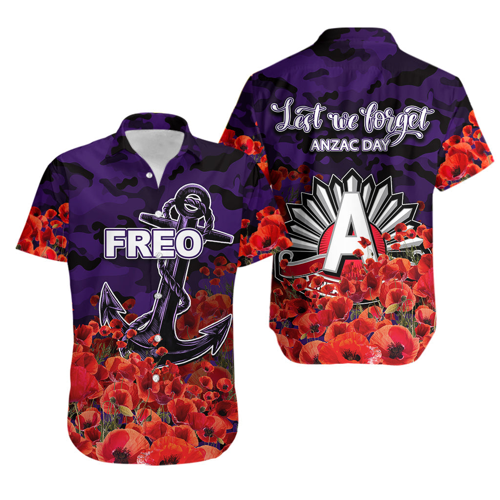 ANZAC Day Freo Hawaiian Shirt Poppy Flowers With Army Patterns - Vibe Hoodie Shop