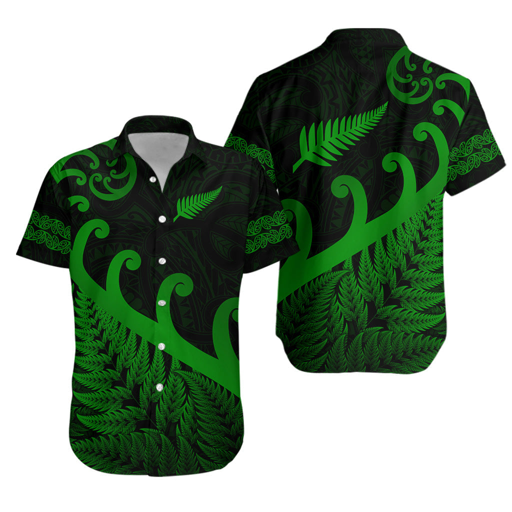 New Zealand Rugby Maori Hawaiian Shirt Silver Fern Koru Vibes - Green - Vibe Hoodie Shop