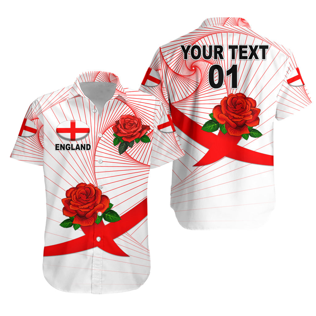 (Custom Personalised) England Rugby Hawaiian Shirt Rose Simple Style - White - Vibe Hoodie Shop