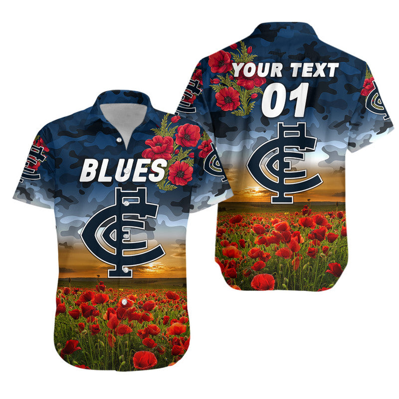 (Custom Personalised) Carlton Blues ANZAC Hawaiian Shirt Poppy Vibes - Vibe Hoodie Shop