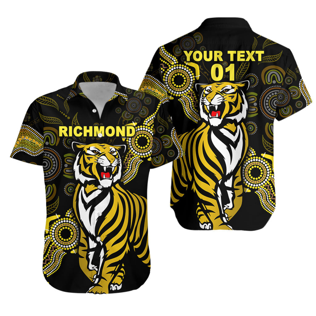 (Custom Personalised) Richmond Tigers Hawaiian Shirt Simple Indigenous, Custom Text And Number - Vibe Hoodie Shop