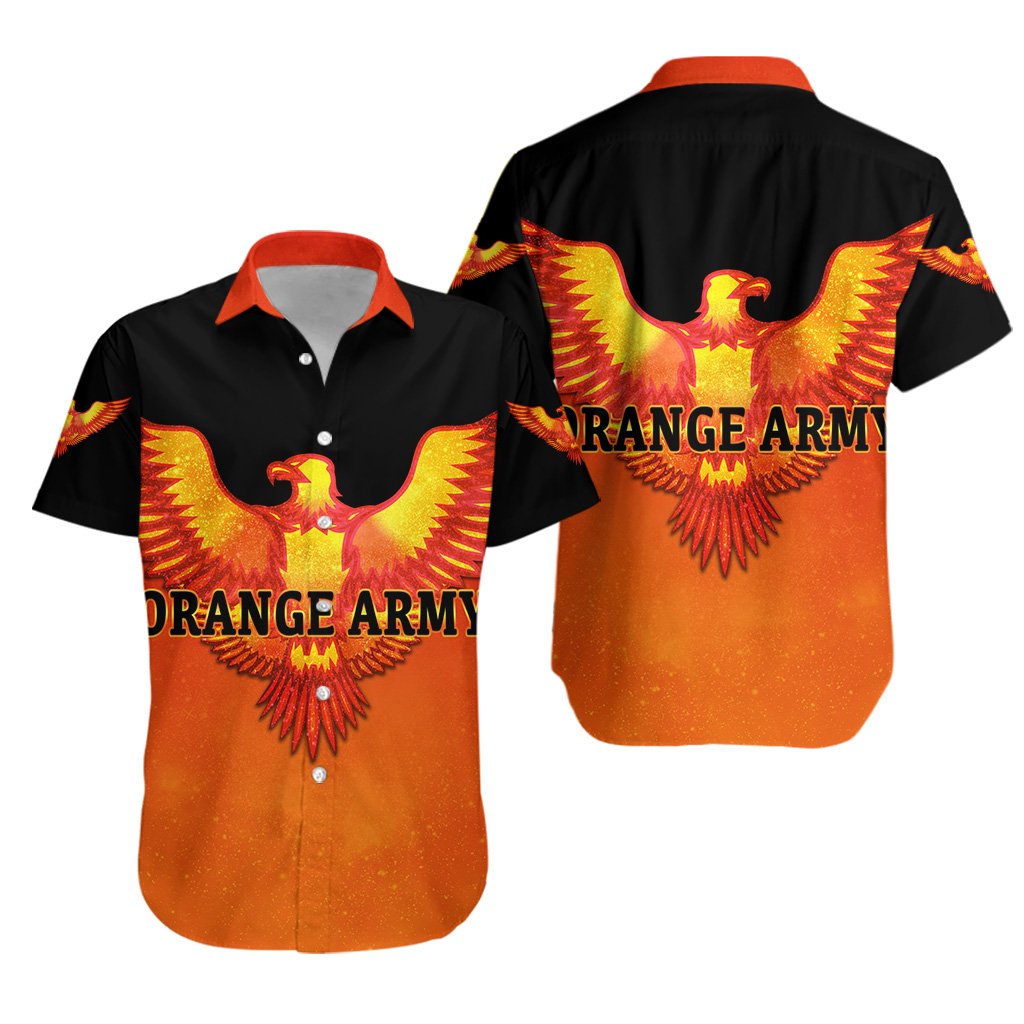 Sunrisers Hyderabad Orange Army Hawaiian Shirt Cricket Black Vibes - Orange - Vibe Hoodie Shop