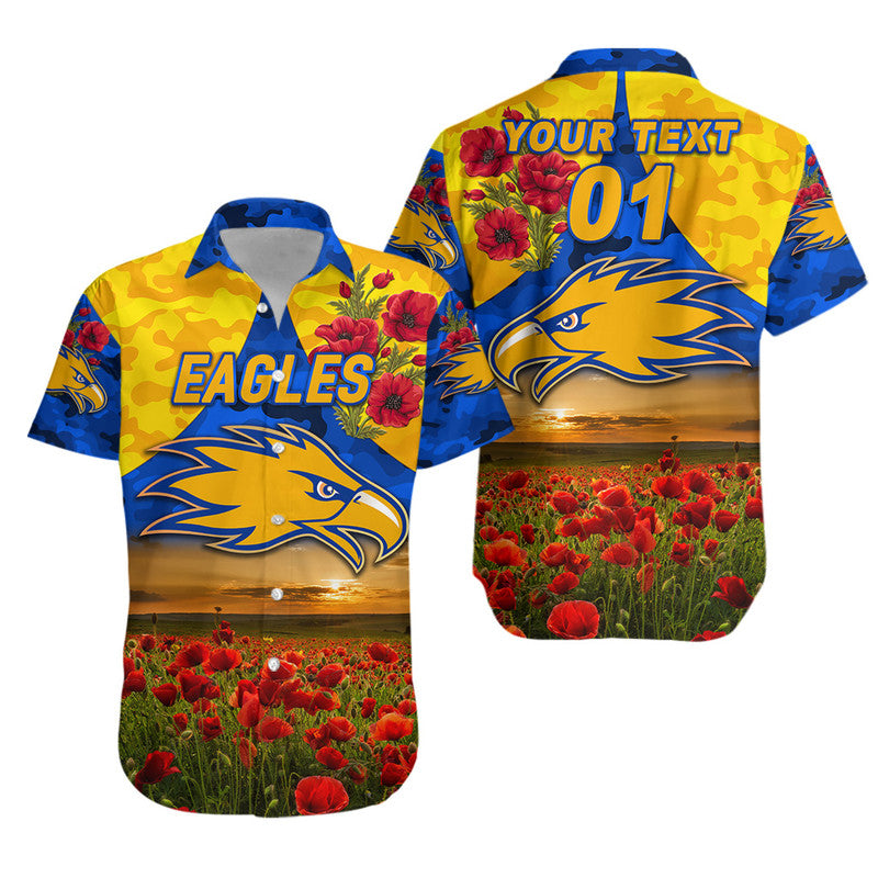 (Custom Personalised) West Coast Eagles ANZAC Hawaiian Shirt Poppy Vibes - Royal Blue - Vibe Hoodie Shop