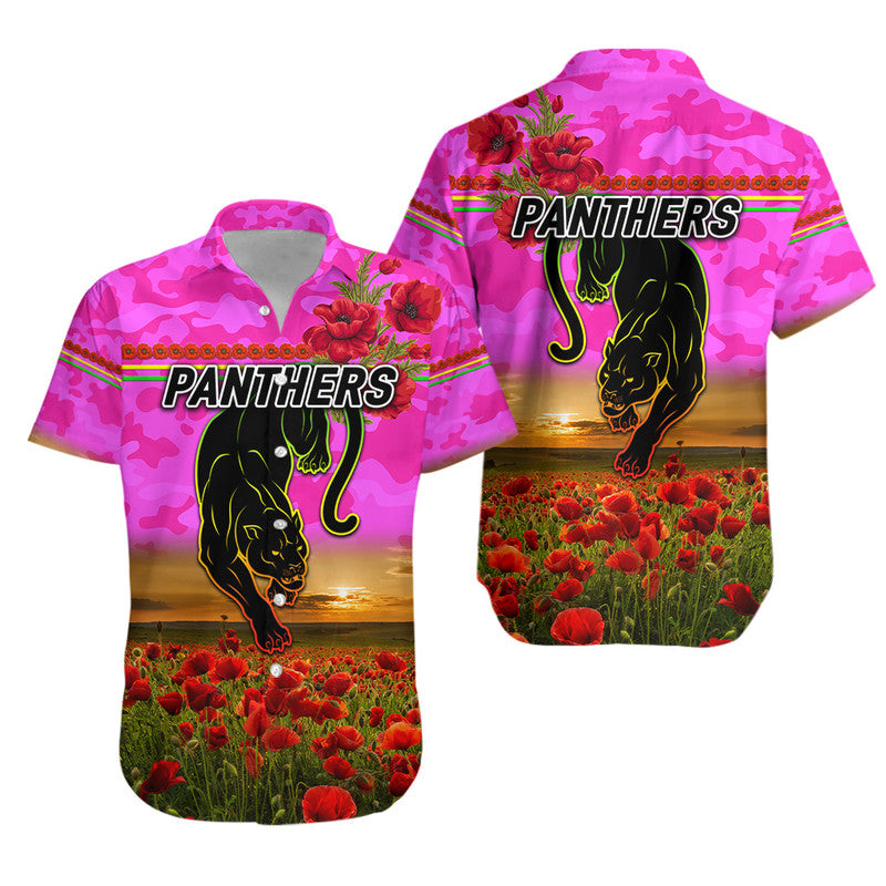Penrith Panthers ANZAC 2022 Hawaiian Shirt Poppy Flowers Vibes - Pink - Vibe Hoodie Shop
