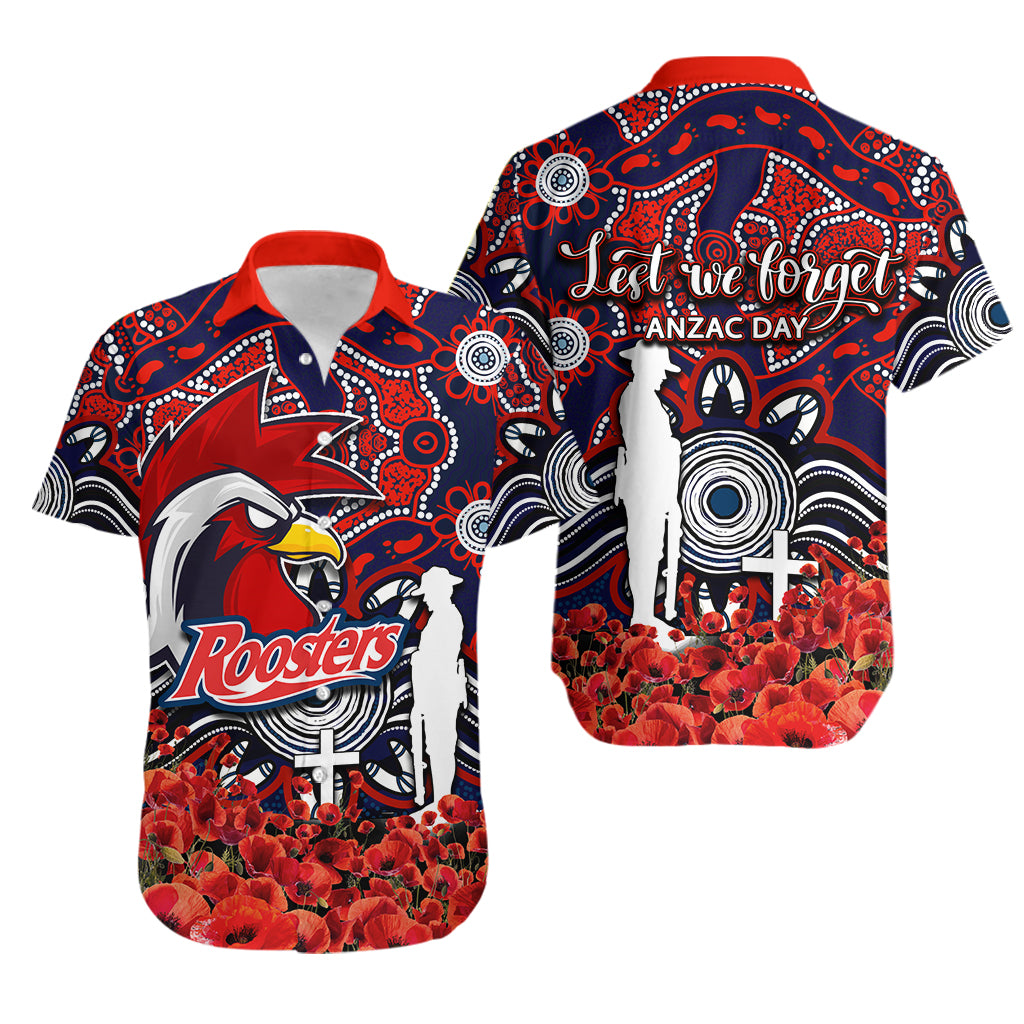 Roosters Hawaiian Shirt ANZAC Day Poppy Flowers With Aboriginal - Vibe Hoodie Shop