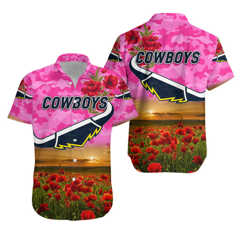 North Queensland Cowboys ANZAC 2022 Hawaiian Shirt Poppy Flowers Vibes - Pink - Vibe Hoodie Shop