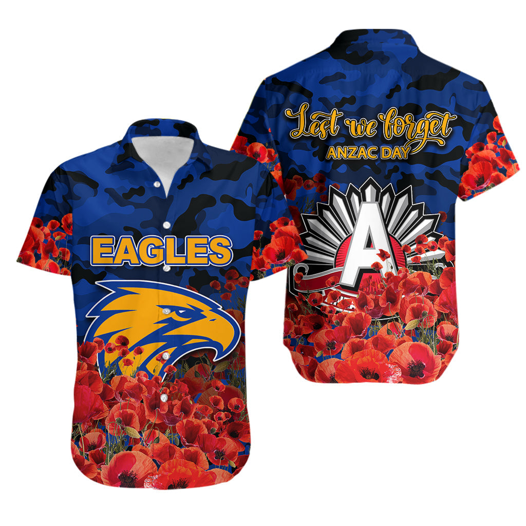 ANZAC Day West Coast Eagles Hawaiian Shirt Poppy Flowers With Army Patterns - Vibe Hoodie Shop