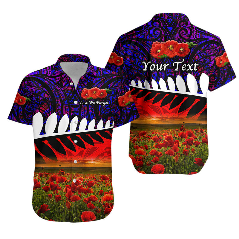 (Custom Personalised) New Zealand Maori ANZAC Hawaii Long Sleeve Button Shirt Poppy Vibes - Purple - Vibe Hoodie Shop