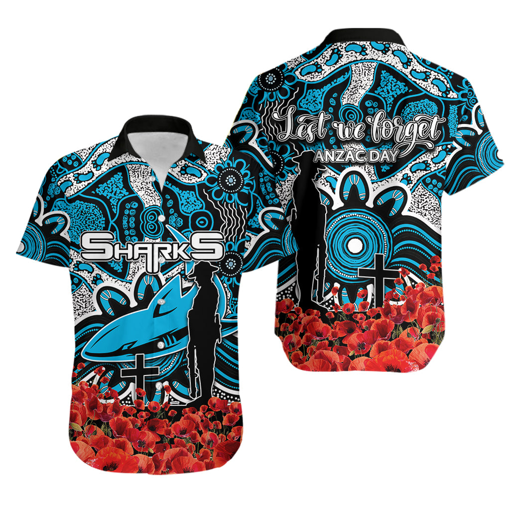 Sharks Hawaiian Shirt ANZAC Day Poppy Flowers With Aboriginal - Vibe Hoodie Shop