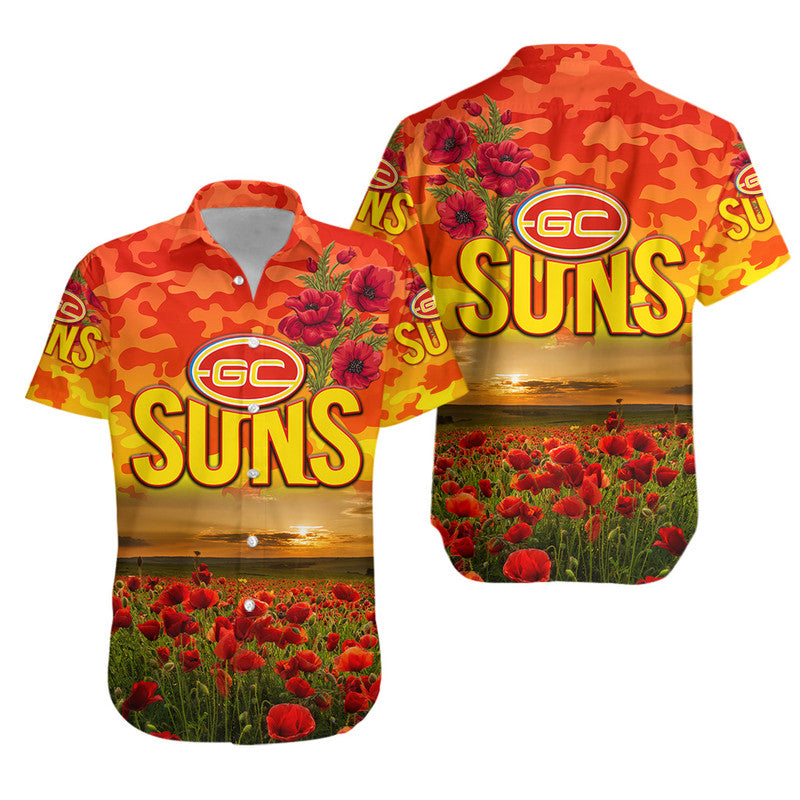 Gold Coast Suns ANZAC Hawaiian Shirt Poppy Vibes - Vibe Hoodie Shop
