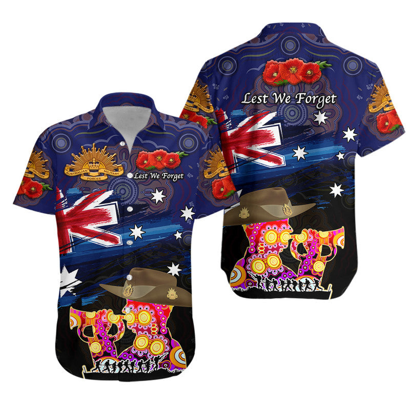 Australia Aboriginal ANZAC Hawaiian Shirt Remembrance Vibes - Navy - Vibe Hoodie Shop