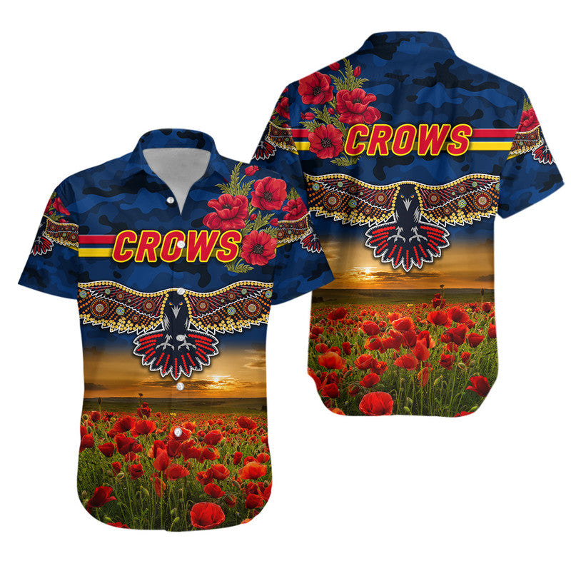 Adelaide Crows ANZAC Hawaiian Shirt Poppy Vibes - Navy Blue - Vibe Hoodie Shop