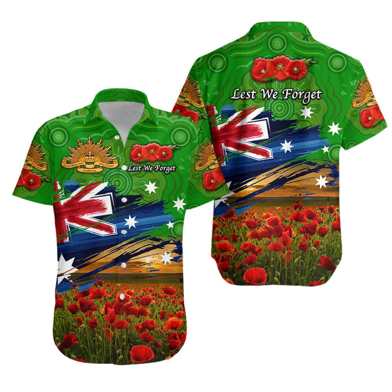 Australia Aboriginal ANZAC Hawaiian Shirt Poppy Vibes - Green - Vibe Hoodie Shop