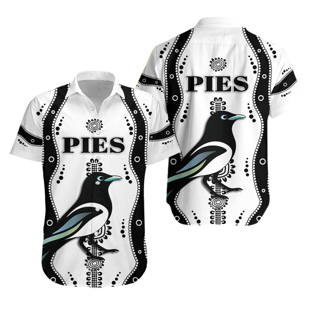 Collingwood Hawaiian Shirt Pies Indigenous - White - Vibe Hoodie Shop