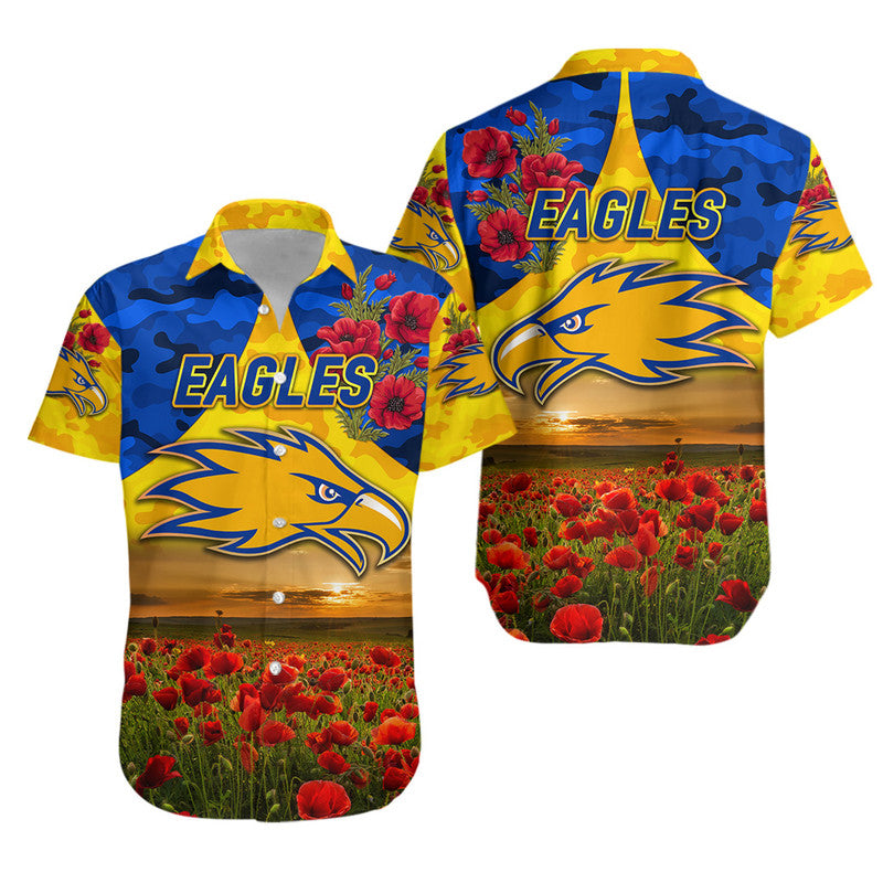 West Coast Eagles ANZAC Hawaiian Shirt Poppy Vibes - Gold - Vibe Hoodie Shop