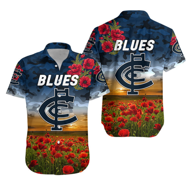 Carlton Blues ANZAC Hawaiian Shirt Poppy Vibes - Vibe Hoodie Shop