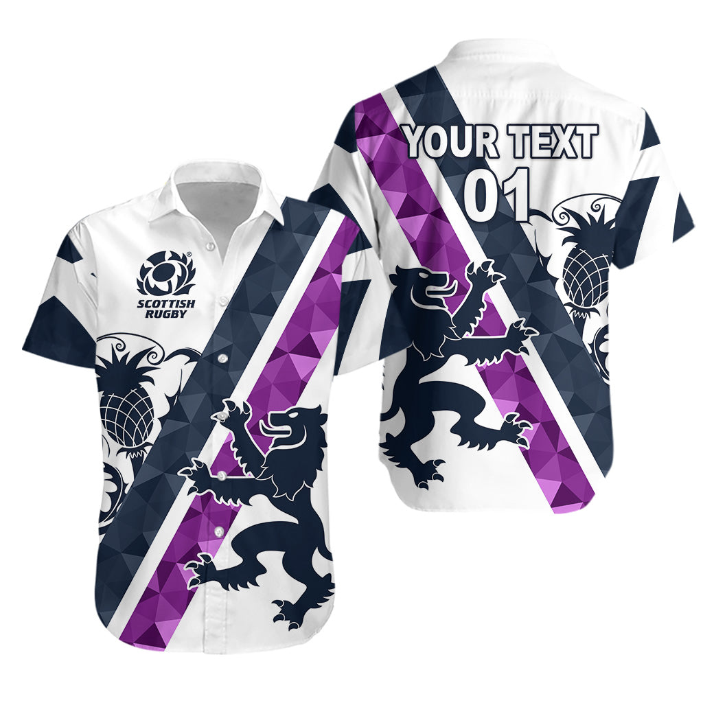 (Custom Personalised) Scotland Rugby Hawaiian Shirt Scottish Thistle - White - Vibe Hoodie Shop