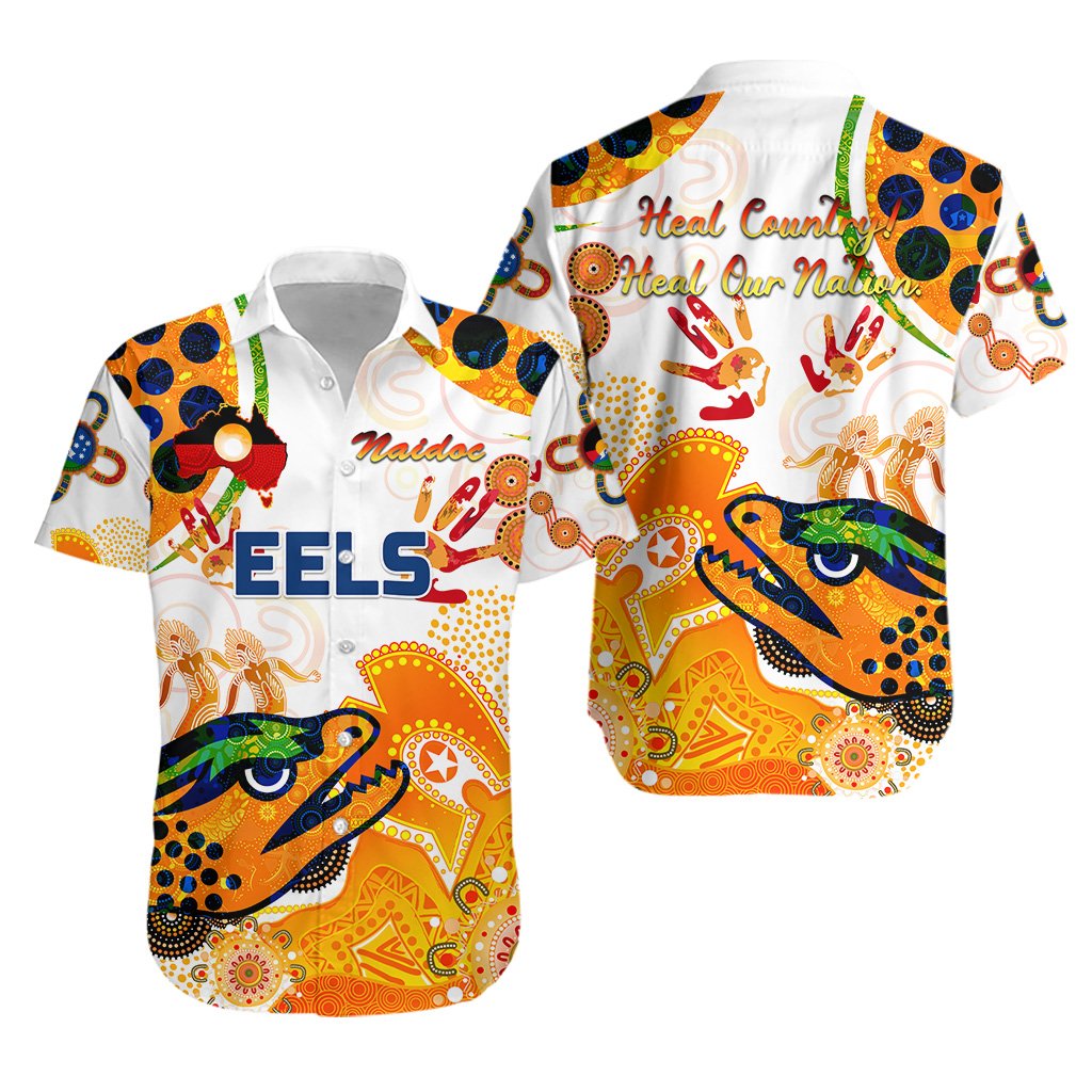 Parramatta Hawaiian Shirt Eels Indigenous NAIDOC Heal Country! Heal Our Nation - White - Vibe Hoodie Shop