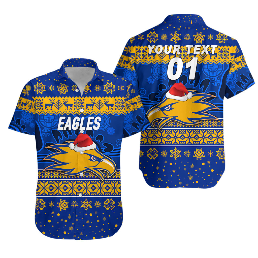 (Custom Personalised) West Coast Eagles Hawaiian Shirt Christmas Simple Style - Blue - Vibe Hoodie Shop