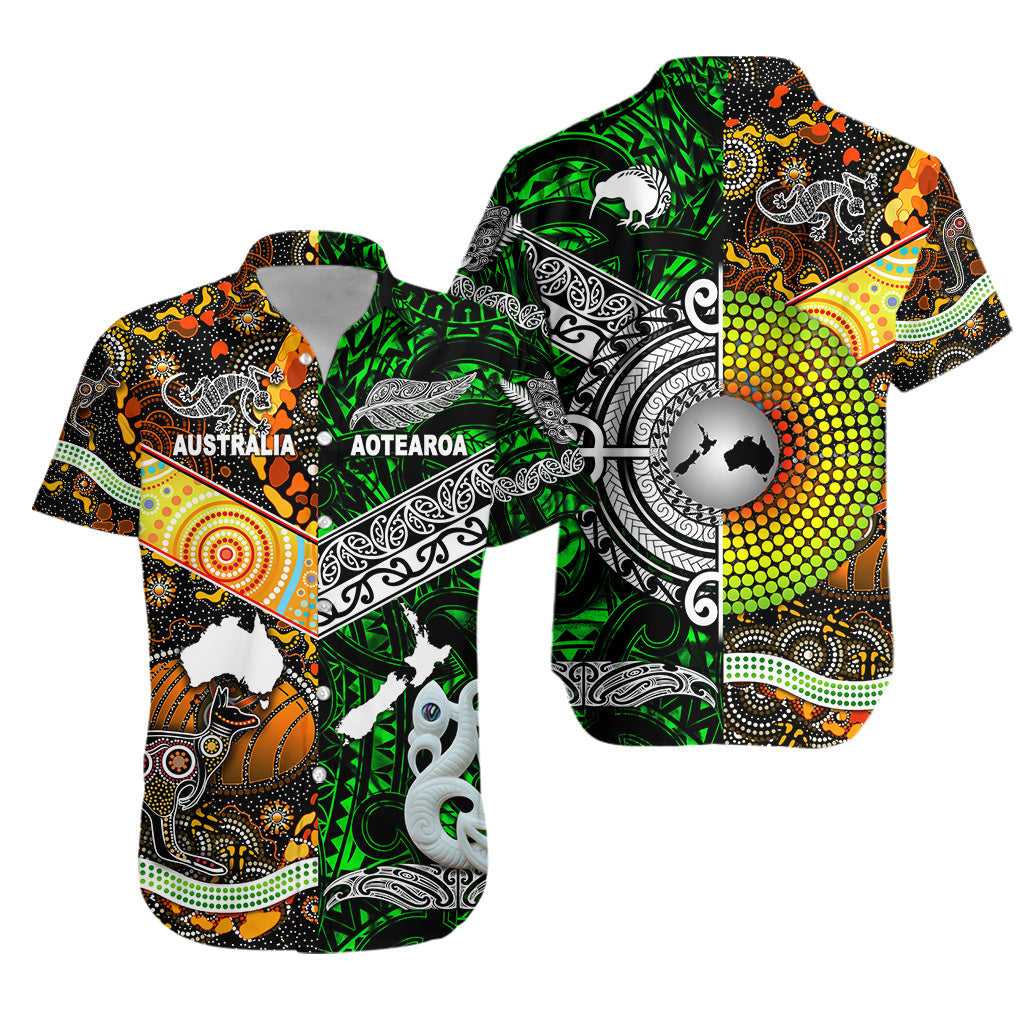 New Zealand Maori Aotearoa And Australia Aboriginal Hawaiian Shirt Together - Green - Vibe Hoodie Shop