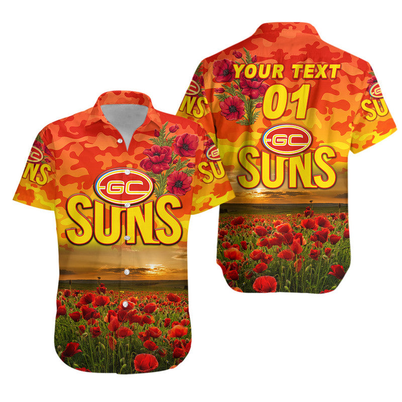 (Custom Personalised) Gold Coast Suns ANZAC Hawaiian Shirt Poppy Vibes - Vibe Hoodie Shop
