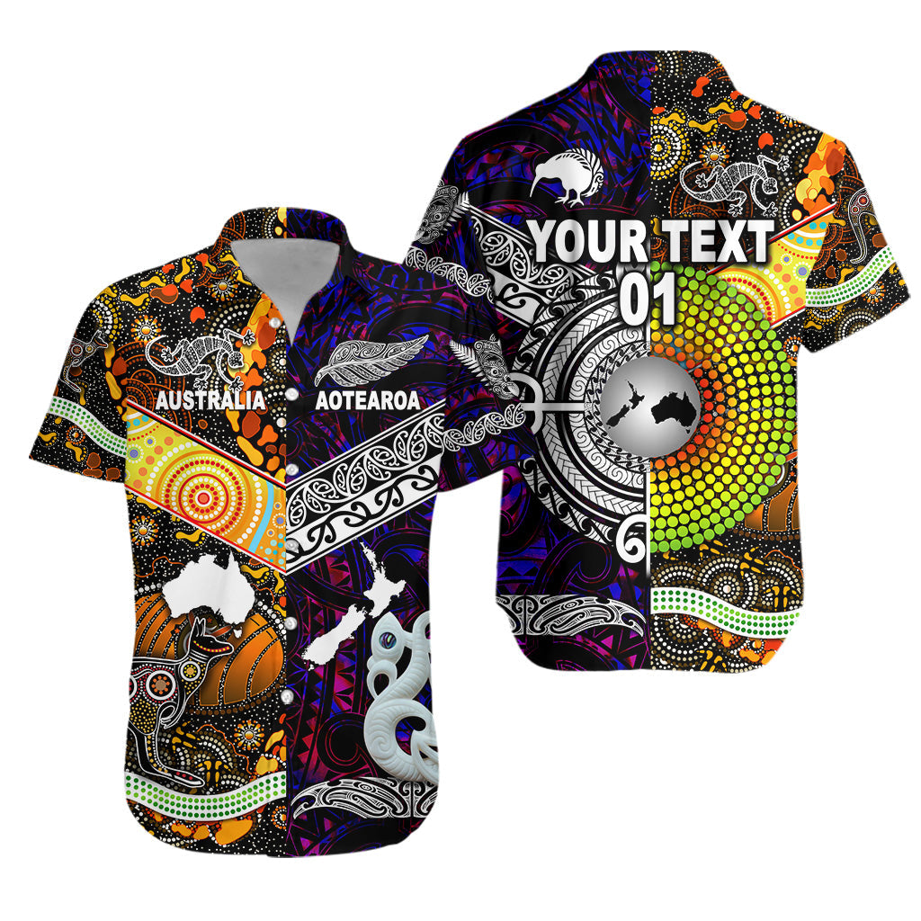 (Custom Personalised) New Zealand Maori Aotearoa And Australia Aboriginal Hawaiian Shirt Together - Purple, Custom Text And Number - Vibe Hoodie Shop