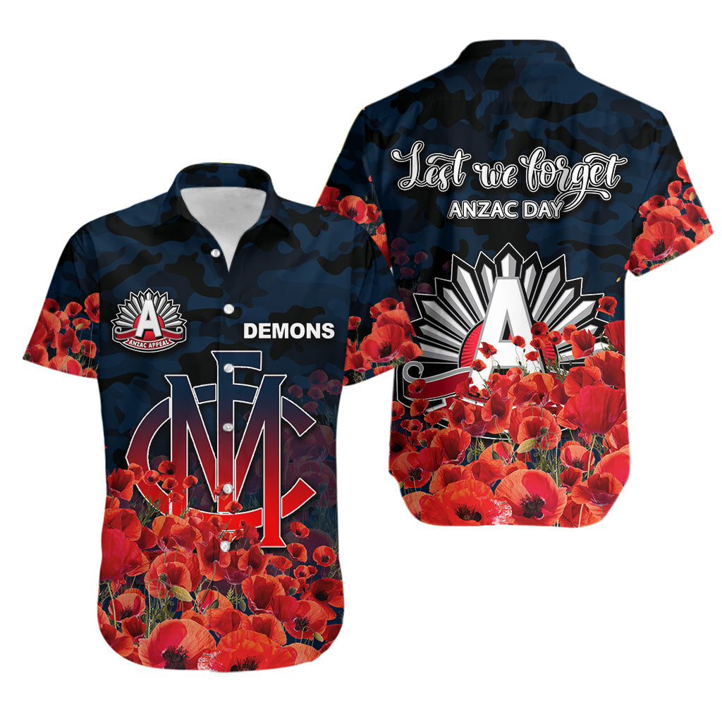 ANZAC Day Demons Hawaiian Shirt Poppy Flowers With Army Patterns - Vibe Hoodie Shop