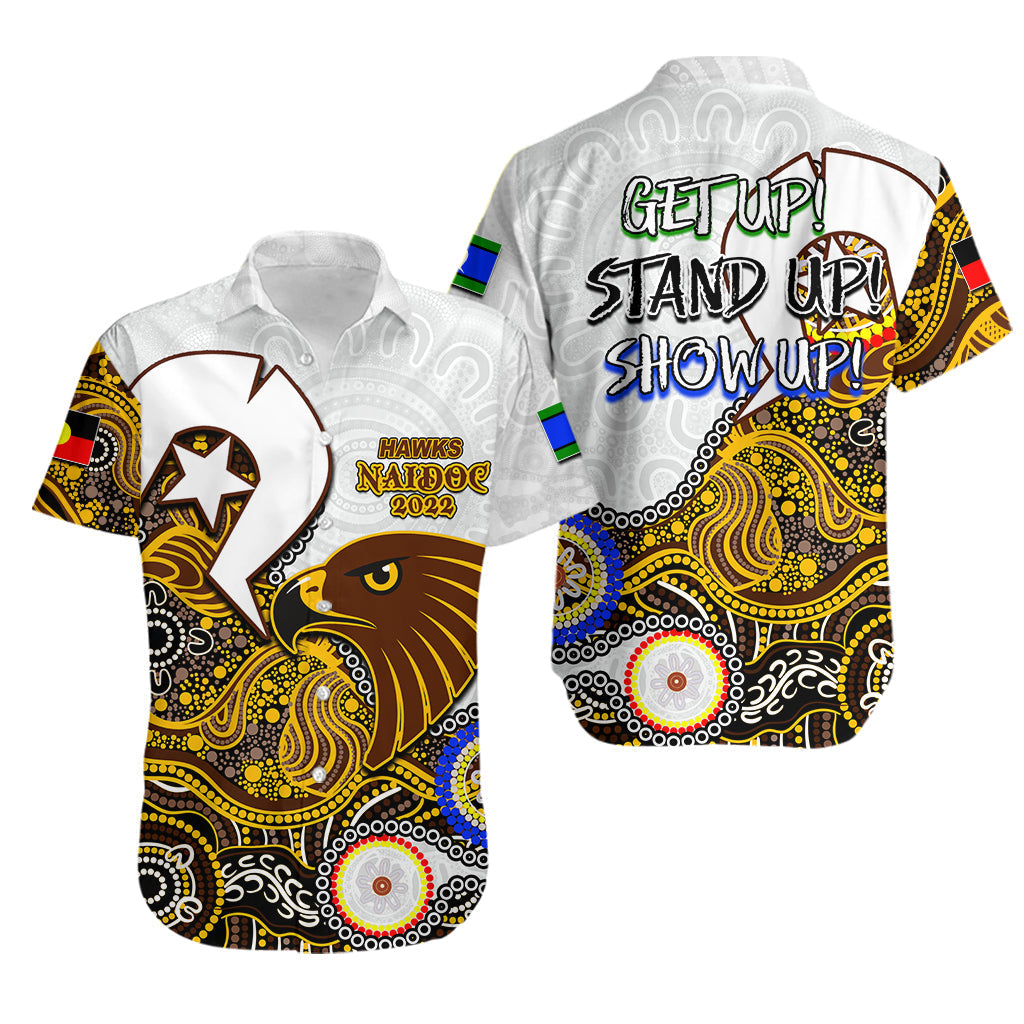 Hawks Australian Football Hawaiian Shirt NAIDOC 2022 Patterns - Vibe Hoodie Shop