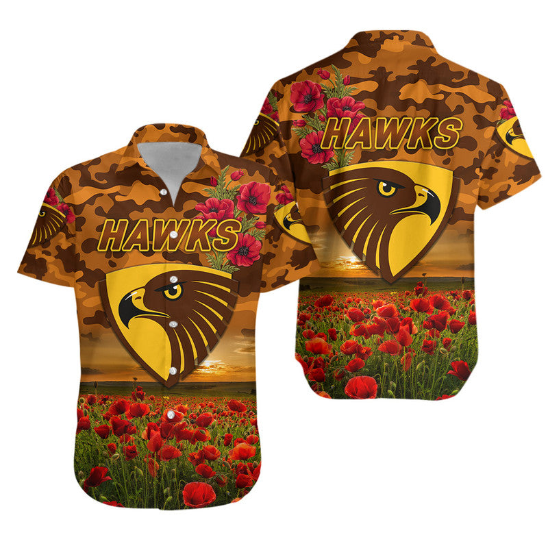 Hawthorn Hawks ANZAC Hawaiian Shirt Poppy Vibes - Vibe Hoodie Shop