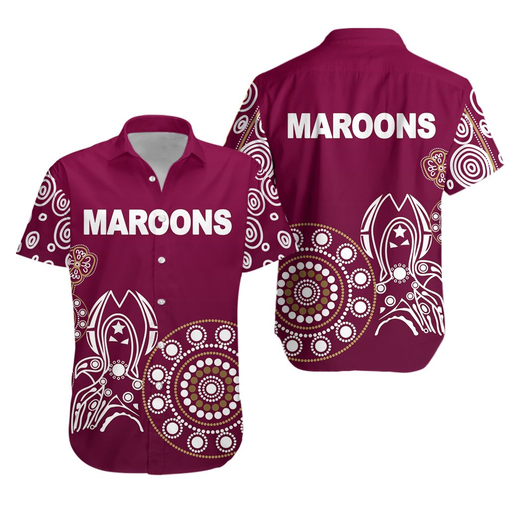 Queensland Hawaiian Shirt Maroons Simple Indigenous - Vibe Hoodie Shop