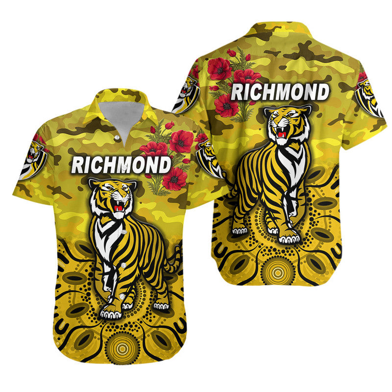 Richmond Tigers ANZAC Hawaiian Shirt Indigenous Vibes - Yellow - Vibe Hoodie Shop