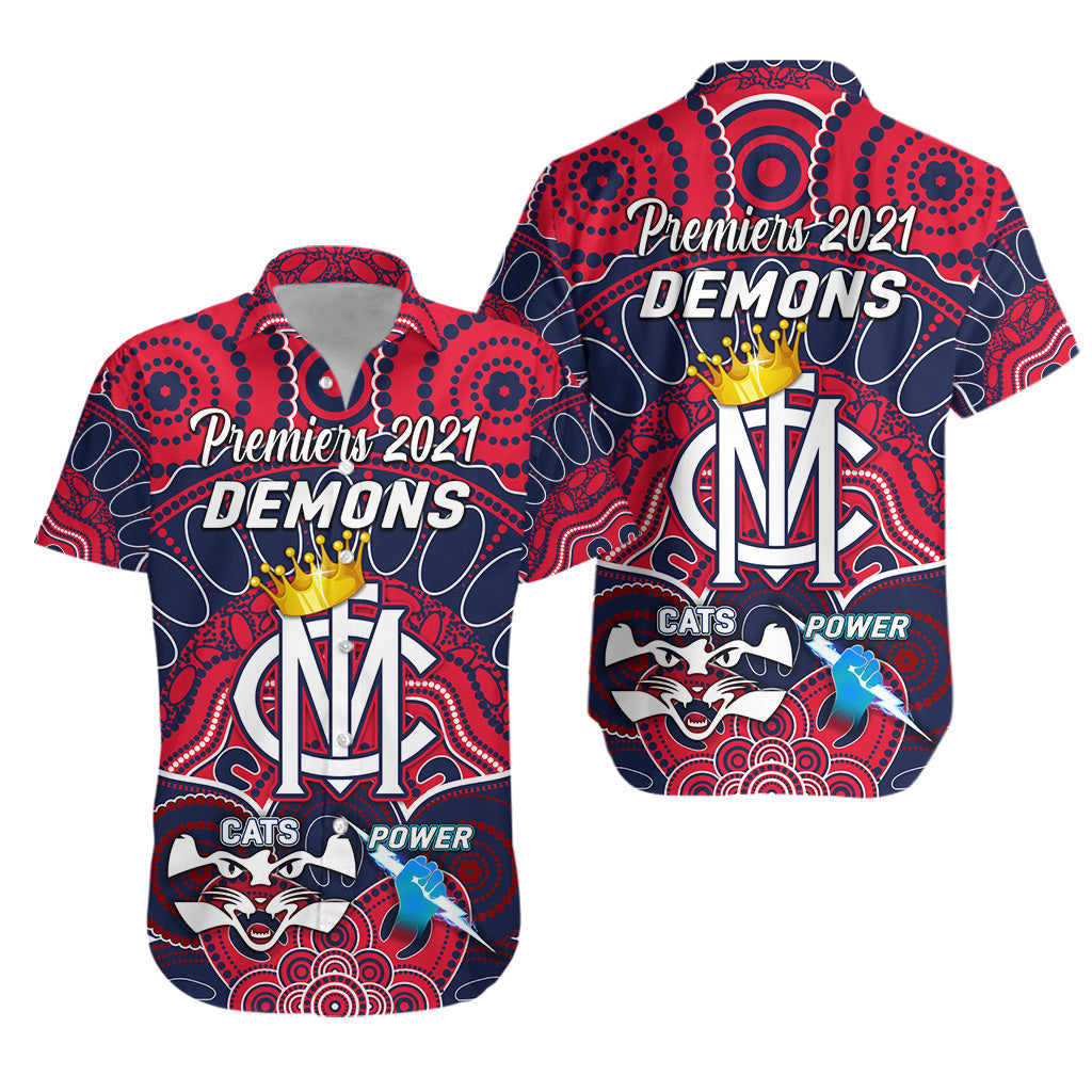 Melbourne Demons Indigenous Hawaiian Shirt Football 2021 Premiers - The King - Vibe Hoodie Shop