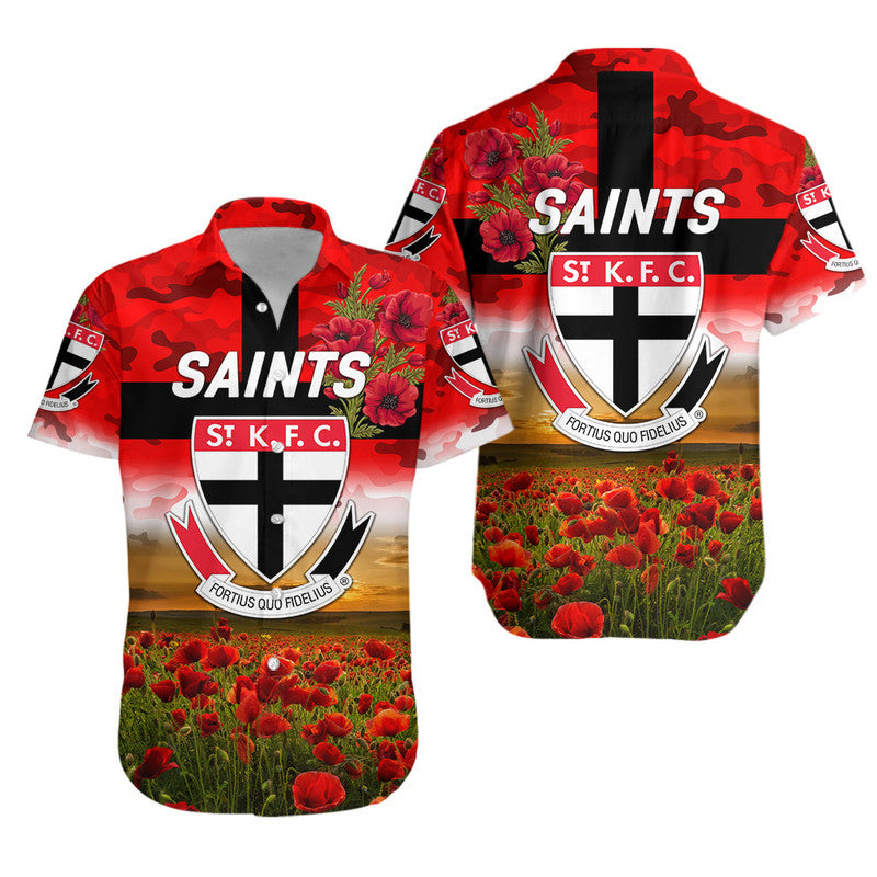 St Kilda Saints ANZAC Hawaiian Shirt Poppy Vibes - Vibe Hoodie Shop