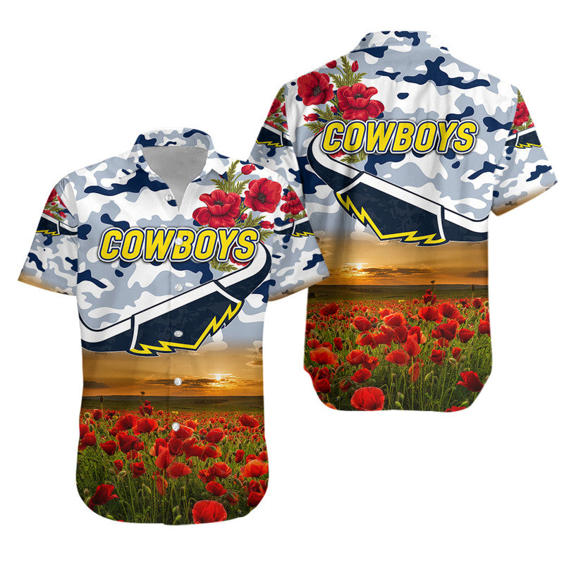 North Queensland Cowboys ANZAC 2022 Hawaiian Shirt Poppy Flowers Vibes - White - Vibe Hoodie Shop
