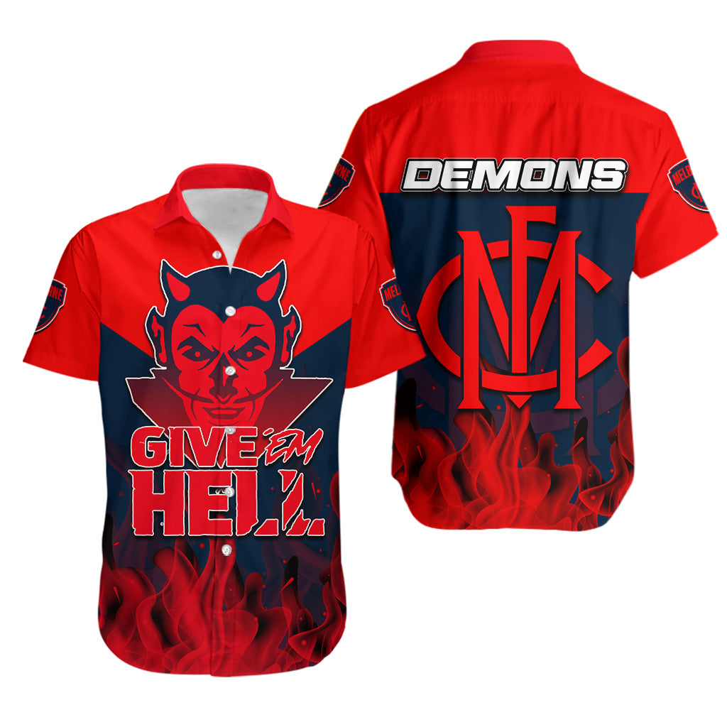 Demons Hawaiian Shirt - GIVE 'EM HELL - Vibe Hoodie Shop