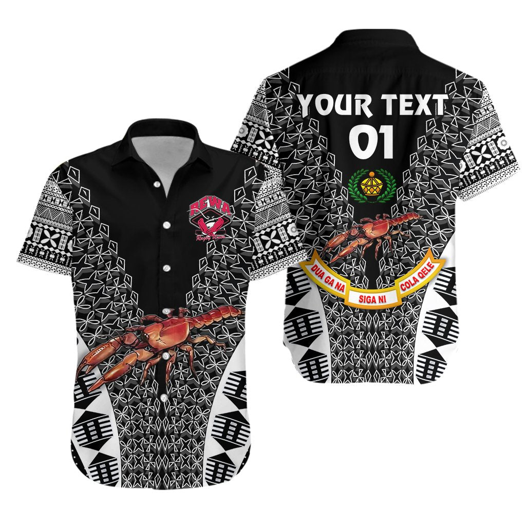 (Custom Personalised) Rewa Rugby Union Fiji Hawaiian Shirt Tapa Vibes - Black, Custom Text And Number - Vibe Hoodie Shop