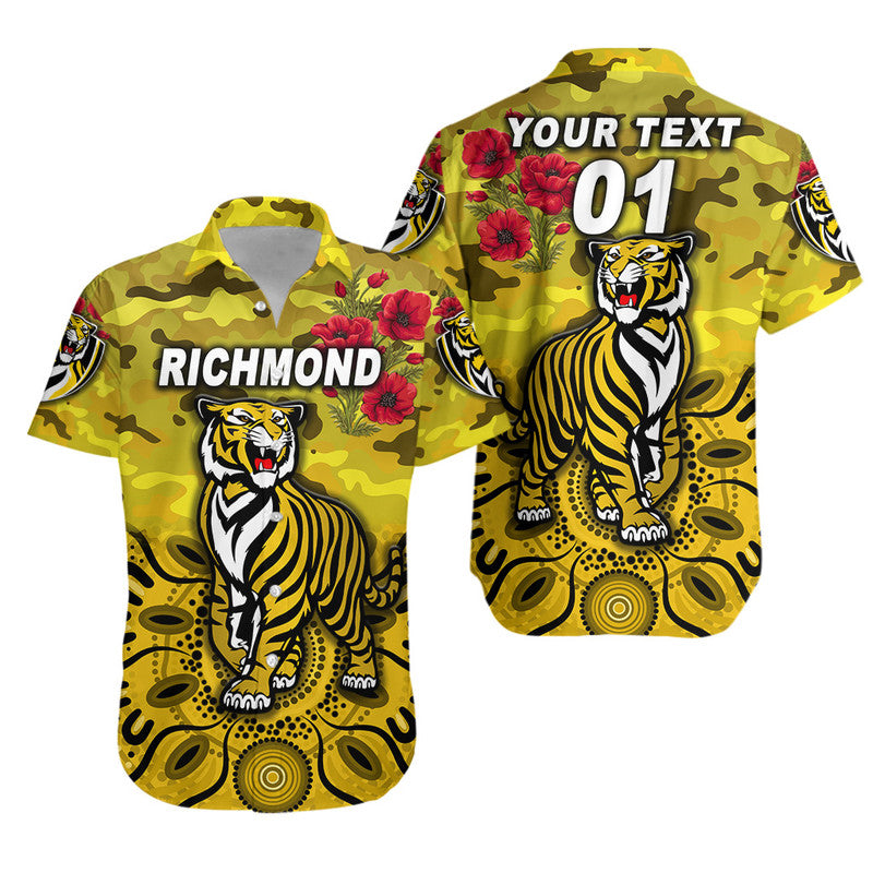 (Custom Personalised) Richmond Tigers ANZAC Hawaiian Shirt Indigenous Vibes - Yellow - Vibe Hoodie Shop