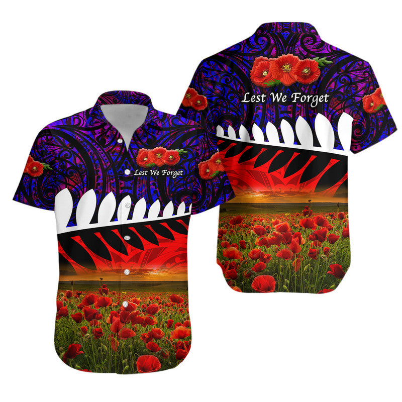 New Zealand Maori ANZAC Hawaiian Shirt Poppy Vibes - Purple - Vibe Hoodie Shop