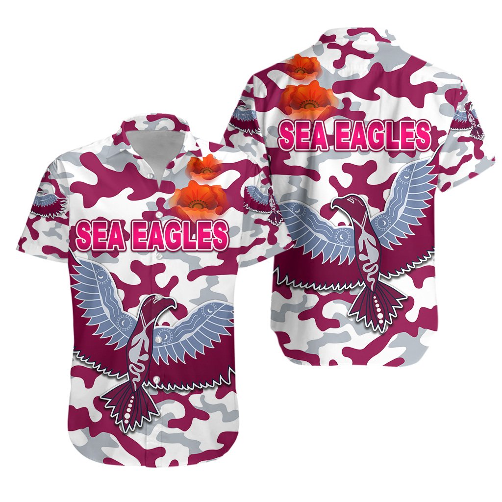 Manly Warringah Hawaiian Shirt Sea Eagles ANZAC Day Camouflage - Vibe Hoodie Shop