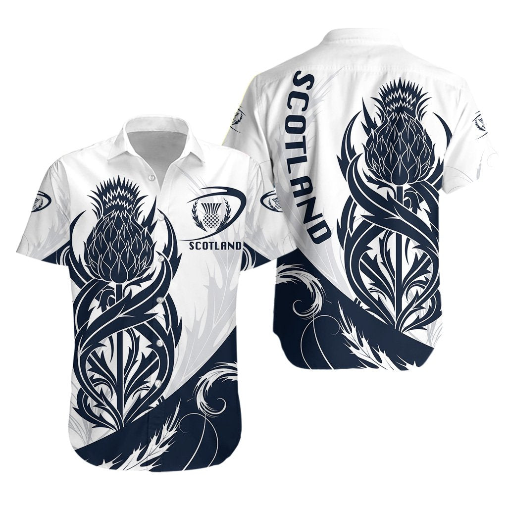 Scottish Rugby Hawaiian Shirt Thistle Vibes - White - Vibe Hoodie Shop