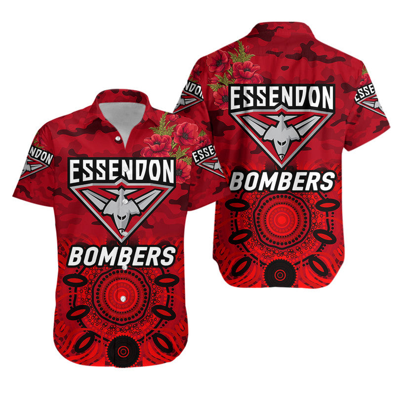 Essendon Bombers ANZAC Hawaiian Shirt Indigenous Vibes - Red - Vibe Hoodie Shop