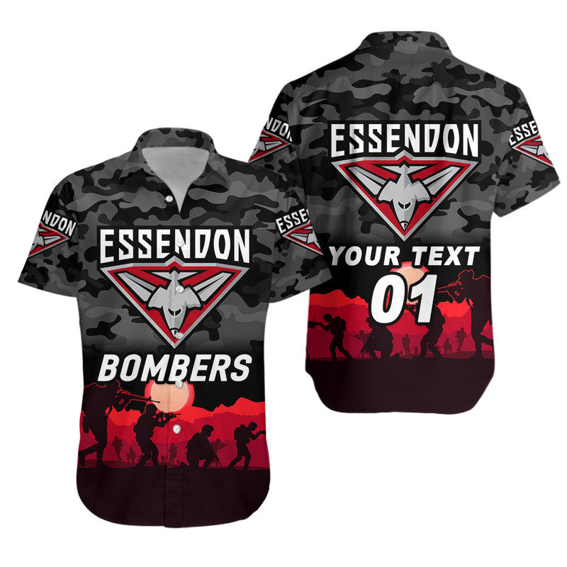 (Custom Personalised) Essendon Bombers ANZAC Hawaiian Shirt Simple Style - Black - Vibe Hoodie Shop